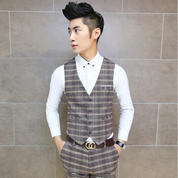 凡遇 2014新款秋冬<em>格子马甲男</em>修身韩版休闲马