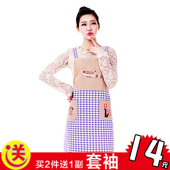 帛思绮 虎妈同款围裙韩版无袖时尚电脑绣花女围裙 长袖卡通反穿衣罩衣买2件送一副套袖 幸福树长袖围裙红格