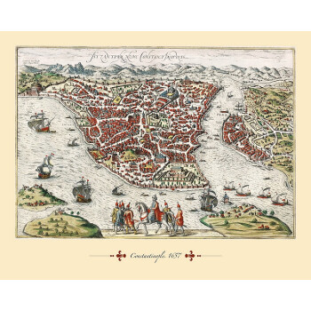 《西洋古地图装饰画:君士坦丁堡(20寸画芯 16