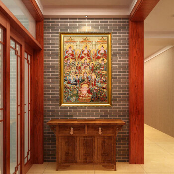 客厅装饰画满堂佛实木带框画供奉弥勒佛成品已装裱玄关佛堂画像织锦