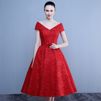 新款2016敬酒服蕾丝新娘红色结婚蓬蓬裙短袖