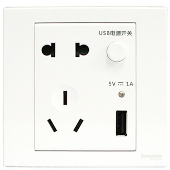 施耐德（Schneider）开关插座 插座面板 10A五孔插座 带usb电源插座带开关 如意系列 白色
