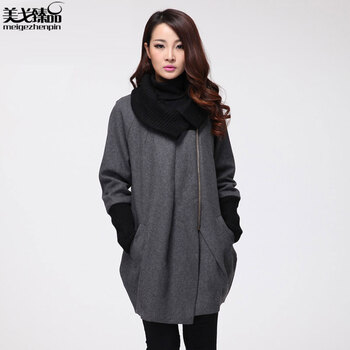 美戈臻品 2015冬装新款大码毛呢大衣外套女 灰色 XL 建议130-145斤穿