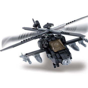 小鲁班积木军事拼装阿帕奇武装直升飞机模型男