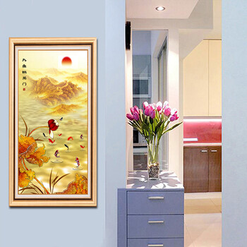 
                                        莫涵玄关装饰画竖画走廊壁画有框画欧式画挂画九鱼跃龙门 如图包含外框尺寸 90*180                