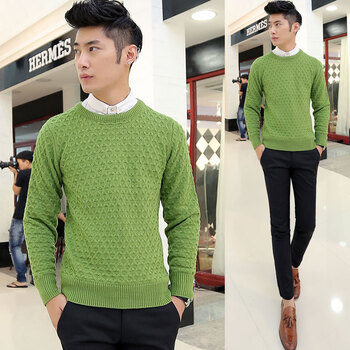 C2潮朝2014秋冬新款<em>男式</em>纯色<em>毛衣</em>韩版修身圆