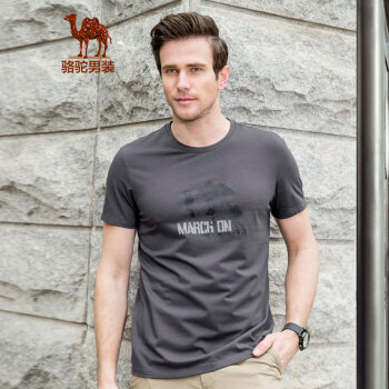 骆驼（CAMEL）男装 夏季时尚青年休闲舒适印花棉质圆领短袖T恤男 深灰 XL