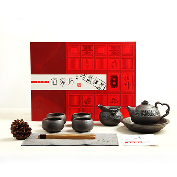 
                                        伍家坊 石上花开 套组 陶瓷 组合 功夫茶具 整套 复古 石上花开配石头纹杯                