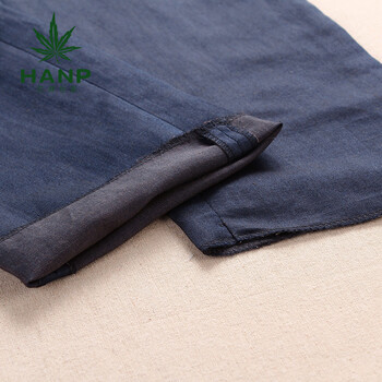 Hanp/汉麻世家秋冬款阔腿女裤高腰纯色气质时尚工装裤直筒裤宽松休闲裤女 藏青色 155/66A