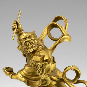 百纳源 魁星点斗独占鳌头工艺品铜魁星踢斗书房办公室装饰品T1629 黄铜色