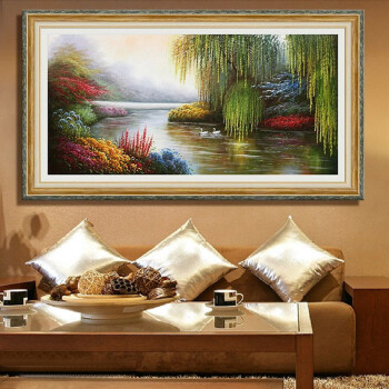 天顶山 现代客厅欧式沙发背景墙有框三联画卧室壁画挂画大幅挂画 欧式复古风景 83*143CM