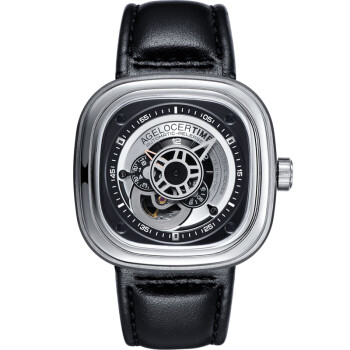 艾戈勒（agelocer）瑞士原装进口手表男士机械表 方形 男表男士手表皮带防水大表盘潮表 银色黑皮 5001A1