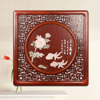 三林堂木艺玉雕牌匾装饰画 古典温馨客厅壁画 立体浮雕画 玄关 装饰画 竖版
