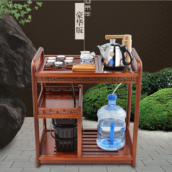 KAMJOVE/金灶小茶桌带轮可移动茶车全实木泡茶车茶台茶具整套茶具 茶盘 古花木