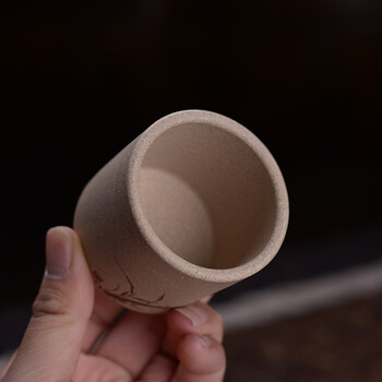 弘盛窑 全手工紫砂 茶杯 品茗杯 主人杯 功夫茶杯 手刻限量个人杯 青灰泥紫砂小杯 青灰泥莲蓬小号