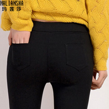 玛莲莎2015秋冬新款大码铅笔紧身外穿小脚打底裤女M16137 黑色 XL