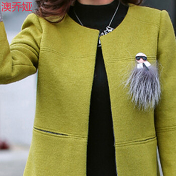 澳乔娅2015秋冬新款女装韩版时尚修身显瘦小香风中长款外套毛呢大衣 女 847 绿色 XL