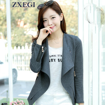 ZXEGI女装 2016新款女装韩版OL短款修身长袖女士小西装服短外套W1500 灰色 XL