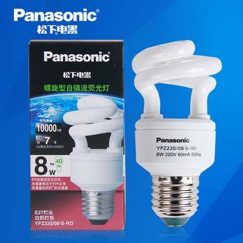 松下（Panasonic）螺旋型节能灯8W E27灯头 暖光/白炽灯色 1支装