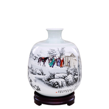 瓷博 景德镇陶瓷花瓶摆件工艺品 创意客厅家居装饰瓷瓶瓷器三顾茅庐雪景人物