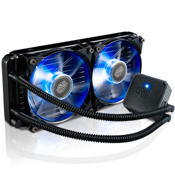 酷冷至尊(CoolerMaster)海魔240M CPU水冷散热器(多平台/一体水冷/静音/高效水冷泵/双蓝色灯光风扇)黑色
