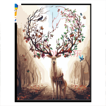 diy数字油画动物卡通北欧客厅手绘填色水彩手工装饰油彩画鹿l 神鹿 60