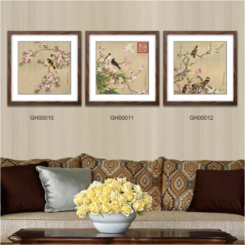 盛世壹品 客厅装饰画中式挂画三联山水墨国画装饰字画书法餐厅沙发背景墙画卧室家饰 简装特价   桃花腊梅梅花三联组合款 60cmX60cmX3幅