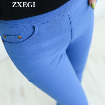 ZXEGI女装 秋冬新款女韩版加绒加厚钉扣时尚打底裤 P561 牛仔蓝 L