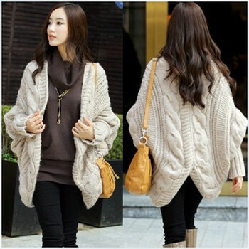 2014秋装不规则下摆粗<em>毛线</em>宽松麻花<em>蝙蝠衫</em>披