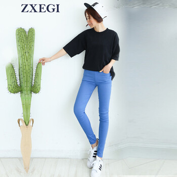 ZXEGI女装 秋冬新款女韩版加绒加厚钉扣时尚打底裤 P561 牛仔蓝 L