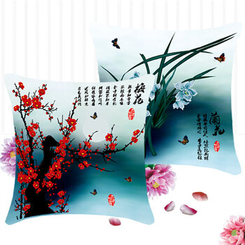 A KS精准印花十字绣抱枕一对梅兰竹菊3D十字绣抱枕十字绣枕头套一对汽车抱枕一对靠垫十字绣 AKS货号66008-66011四件套含4件枕芯 长0.46米*宽0.46米