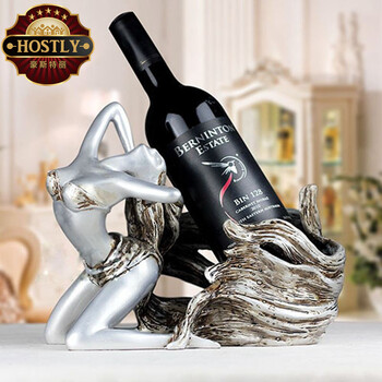 
                                                            豪斯特丽（HOSTLY）  酒架摆件 欧式树脂长发美女红  家居装饰品 创意工艺品 礼品 银色酒架                