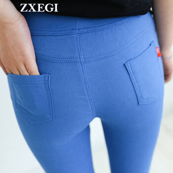 ZXEGI女装 秋冬新款女韩版加绒加厚钉扣时尚打底裤 P561 牛仔蓝 L