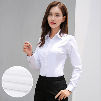 伯曼长袖衬衫女白色职业装2020新款衬衣v领工装工作服面试商务正装