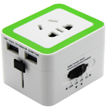 加加林(JAJALIN) 全球通转换插座 万能转换插头 双USB充电器 出国旅游旅行电源转换器 白色绿边