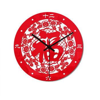 
                                        个性一百 春来福到 亚克力挂钟个性订制喜庆创意礼品艺术挂钟创意石英钟挂饰                