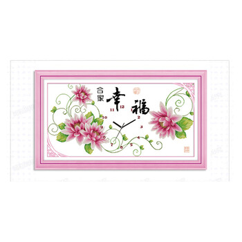 
                                        千思梦妍印花十字绣挂钟合家幸福蝴蝶版钟表客厅大画玫瑰花                