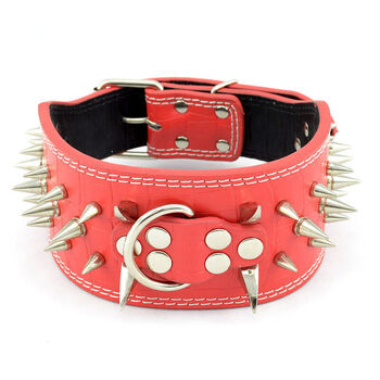然锋 宠物项圈狼牙尖钉狗项圈宠物皮带颈圈中大型霸气铆钉 PJ135 红色 M【图片 价格 品牌 报价】-京东