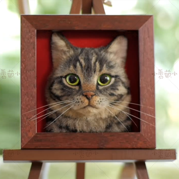 羊毛毡戳戳乐 仿真猫咪 猫头像定制 实木相框 手工