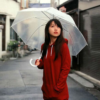 
                                                            百盛洋伞长柄弯钩超大加厚双人型透明晴雨伞公主伞广告伞定制logo 白色手柄小号(骨架是黑色)                