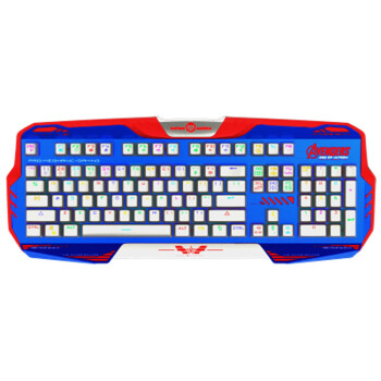 宜博（E-3LUE）K729多彩灯效 电竞金属104键大手托式机械键盘鼠标套装 小苍外设店 美国队长版机械键盘(104键RGB青轴)