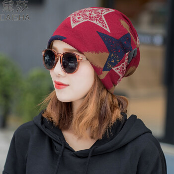 黛莎 帽子女秋冬季包头帽韩版潮时尚堆堆帽月子帽睡帽保暖针织套头帽 红色
