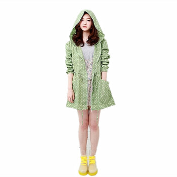 
                                        
                                                            时尚雨衣女士雨衣 雨披户外 轻薄款防护服成人骑行雨具 韩国款绿色波点 均码                