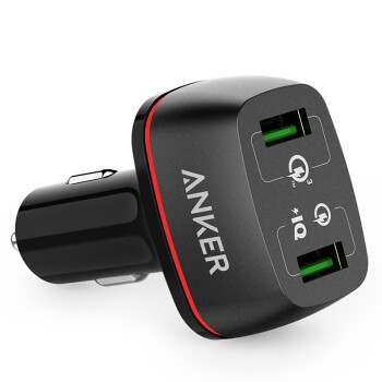 Anker A2224 高通QC3.0快充双USB/42W一拖二 车载充电器 苹果三星手机通用型汽车充 黑色