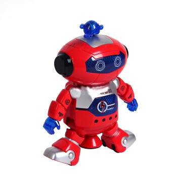 智能机器人玩具 电动娃娃旋转灯光音乐跳舞儿童早教礼物 红色机器人