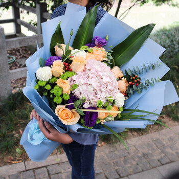 来一客鲜花速递粉玫瑰混搭绣球花束送闺蜜同事生日礼物全国同城北京
