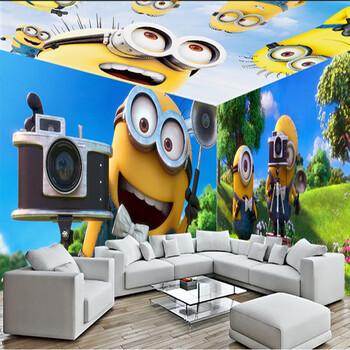 科卡儿童房壁纸小黄人快跑 客厅卧室3d立体墙