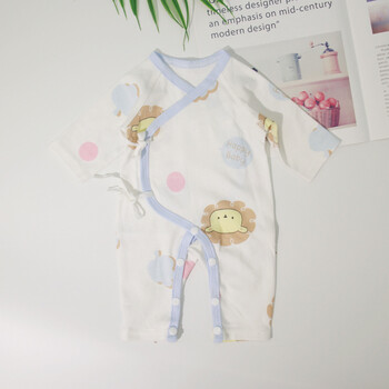 早产儿婴儿衣服春秋新生儿纯棉爬服低体重宝宝连体衣4-5斤 火烈熊蓝色