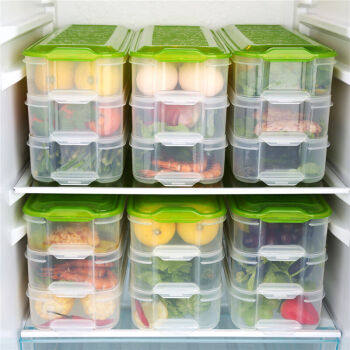 HAIXIN冰箱塑料保鲜盒加长型食品储物收纳盒 蓝绿盖随机 3盒身1盖子