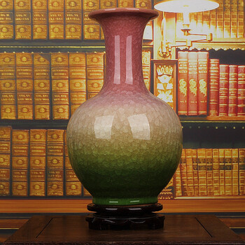 
                                        昌裕 景德镇陶瓷器仿古冰裂纹三色釉冰玉片花瓶   工艺品办公室客厅摆件工艺品摆设国风古典 三色釉赏瓶+底座                